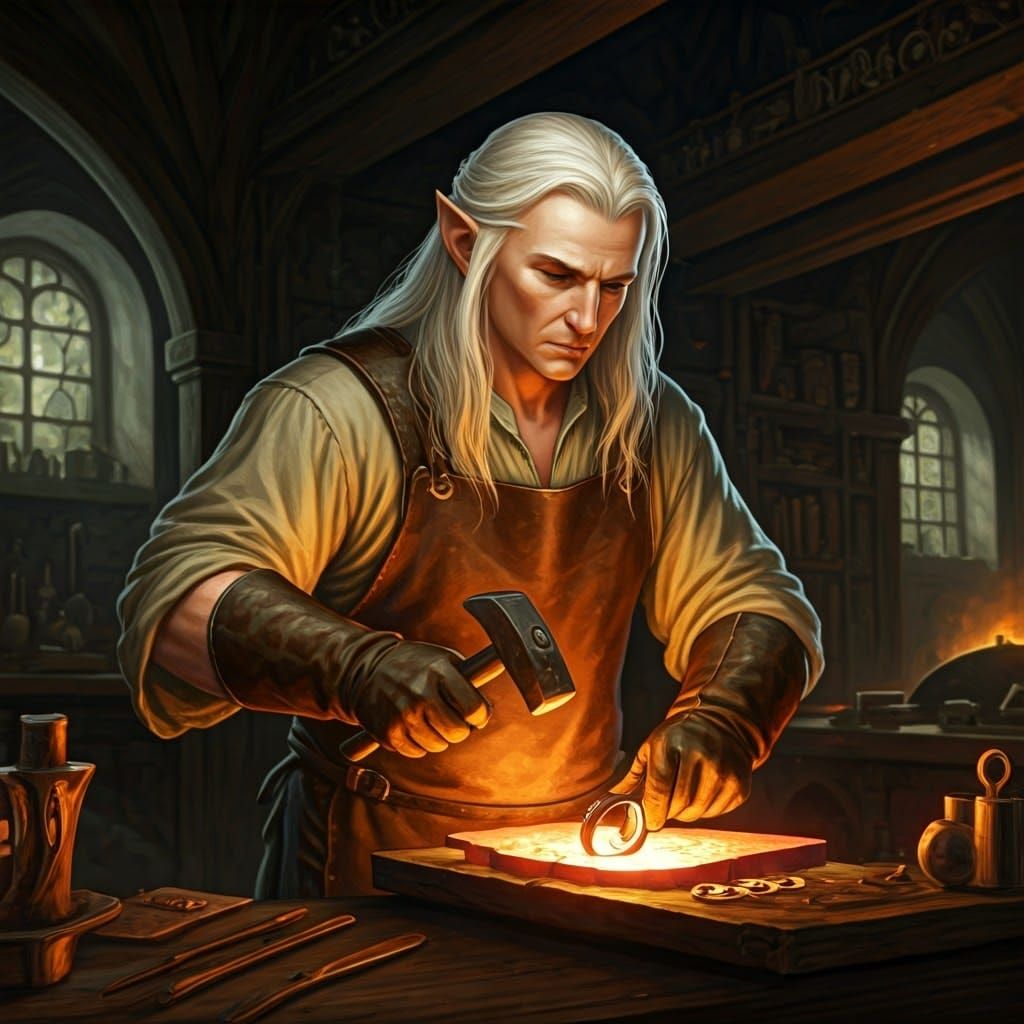 Celebrimbor Forging Rings in an Ancient Forge