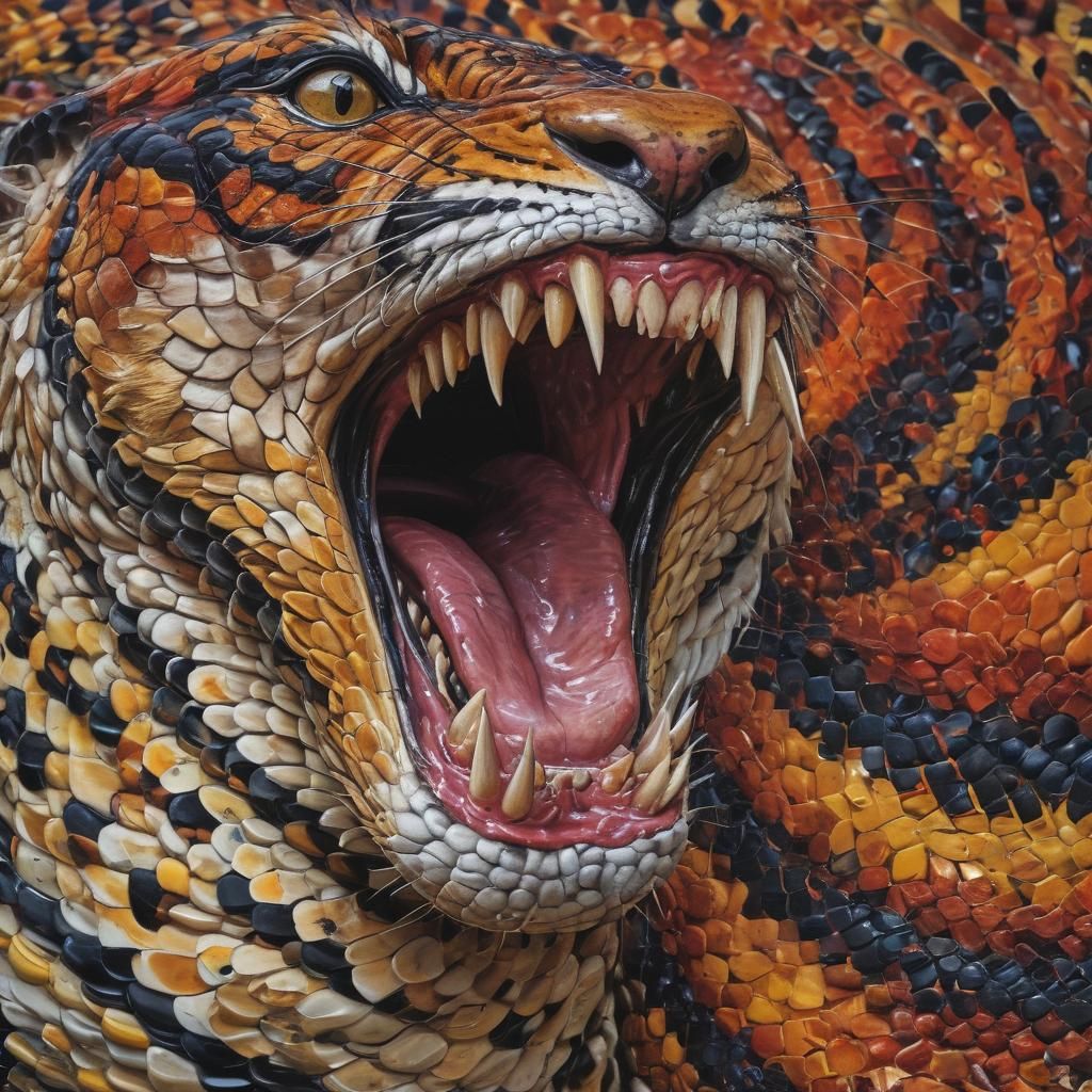 Tiger-Snake Hybrid Painting with Triadic Colors
