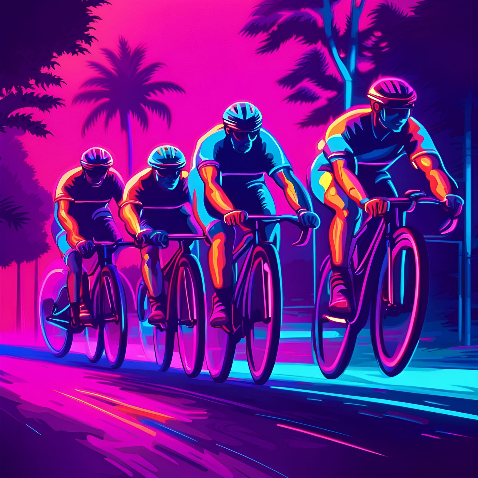 Bicycle Race in Synthwave Neon Style