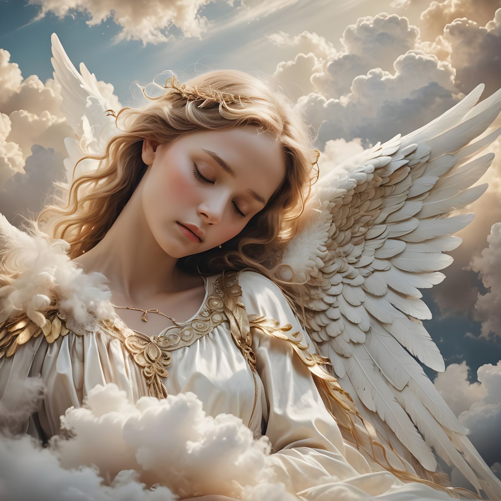 Angel Sleeping Amongst Clouds: Ethereal Dreamscape