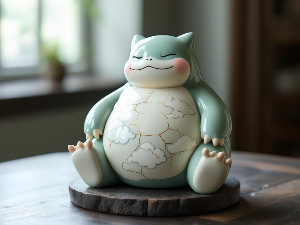 Kintsugi Porcelain Snorlax with Gold Seams