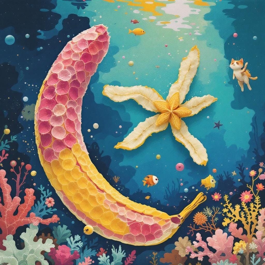 Whimsical Underwater Scene with Freeze-Dried Banana Slices