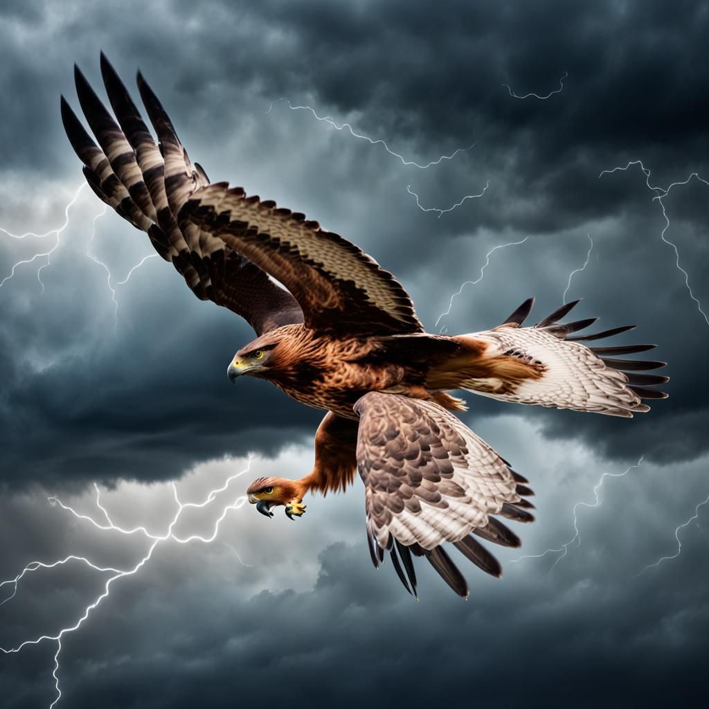 Hawk in Stormy Sky: A Powerful Bird