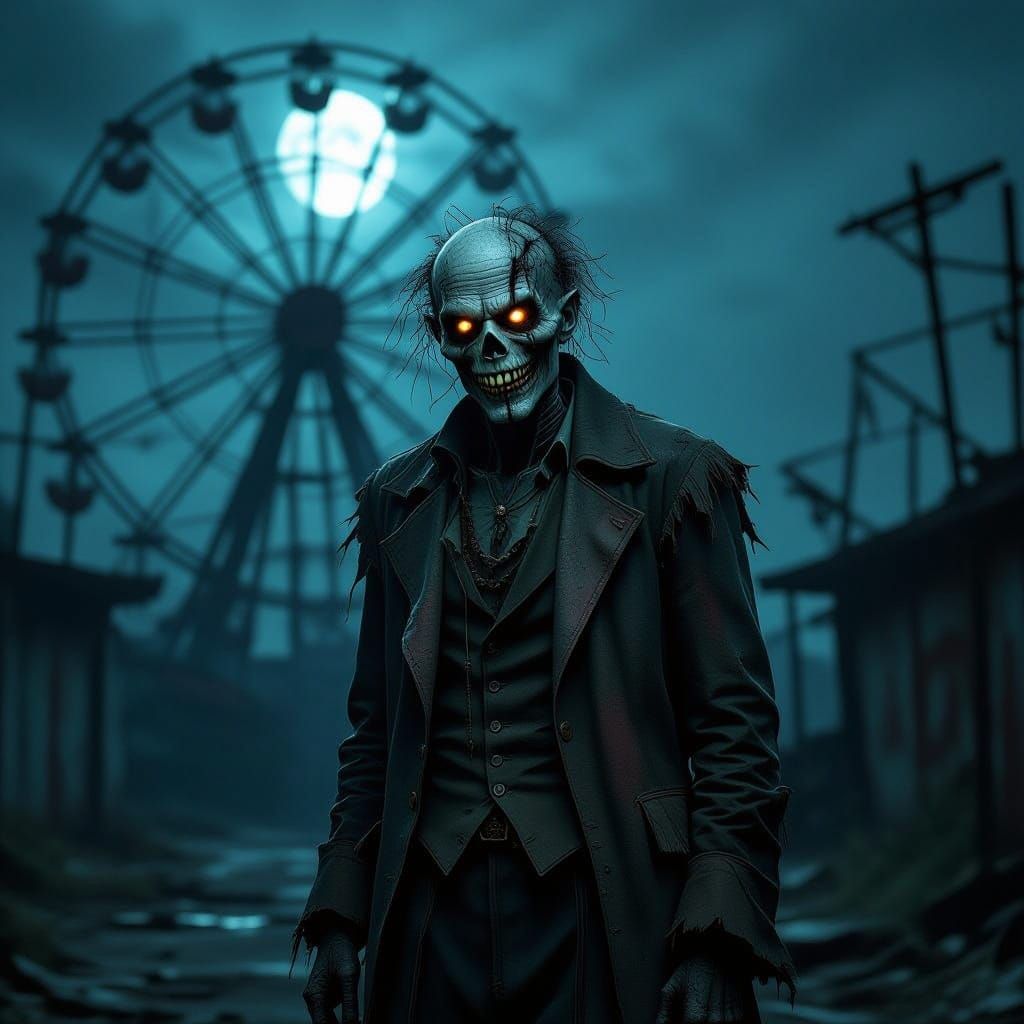 Grotesque Carny Lurks in Shadowed Abandoned Carnival