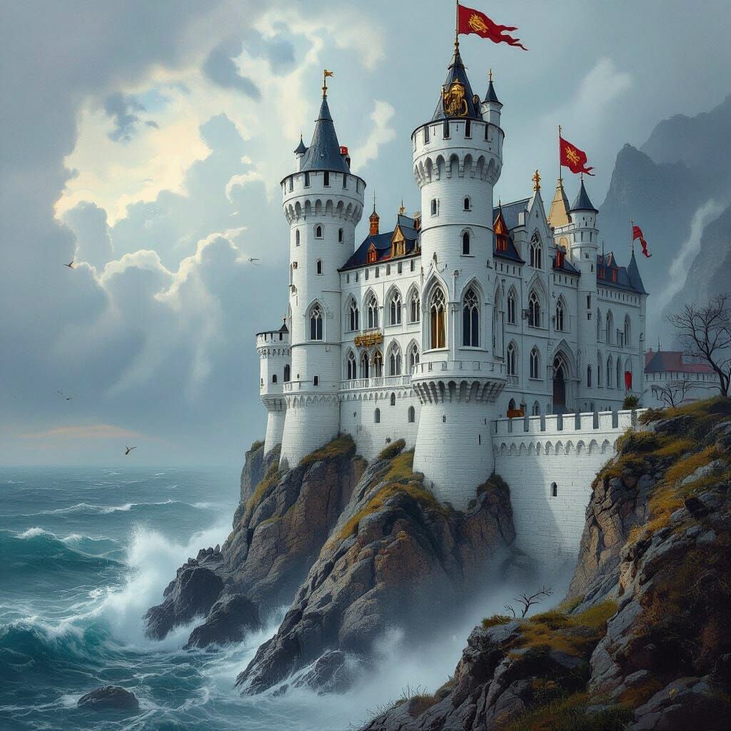 Majestic Gothic Castle on Cliffside Coast