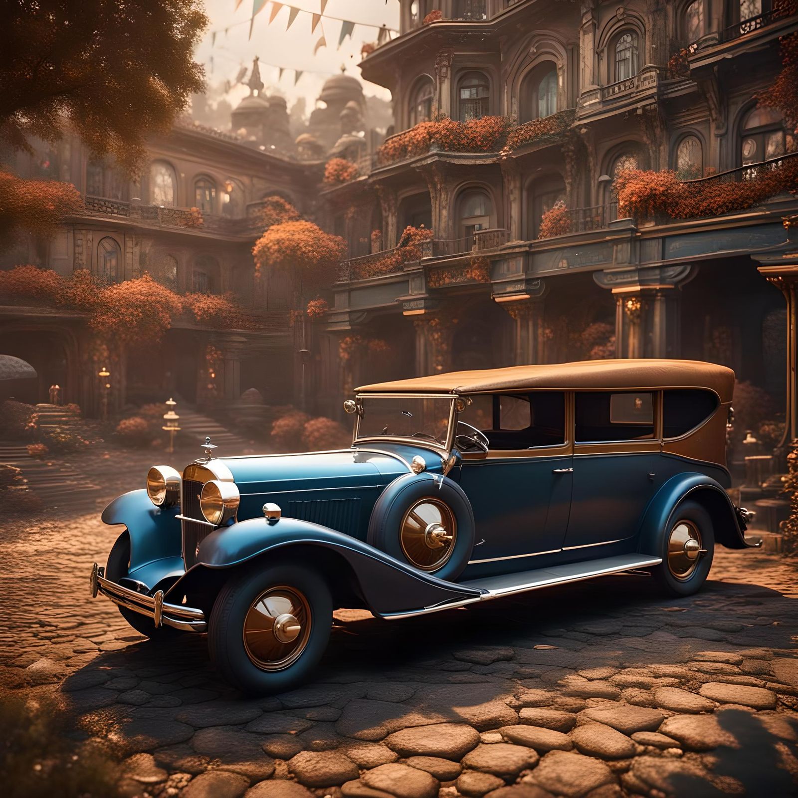 Brown Vintage Car in Detailed Matte Painting
