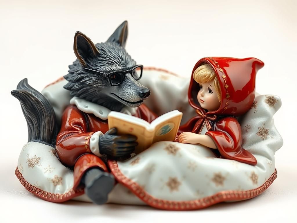 Enameled Glass Figurine: Wolf in Grandmother's Clothes