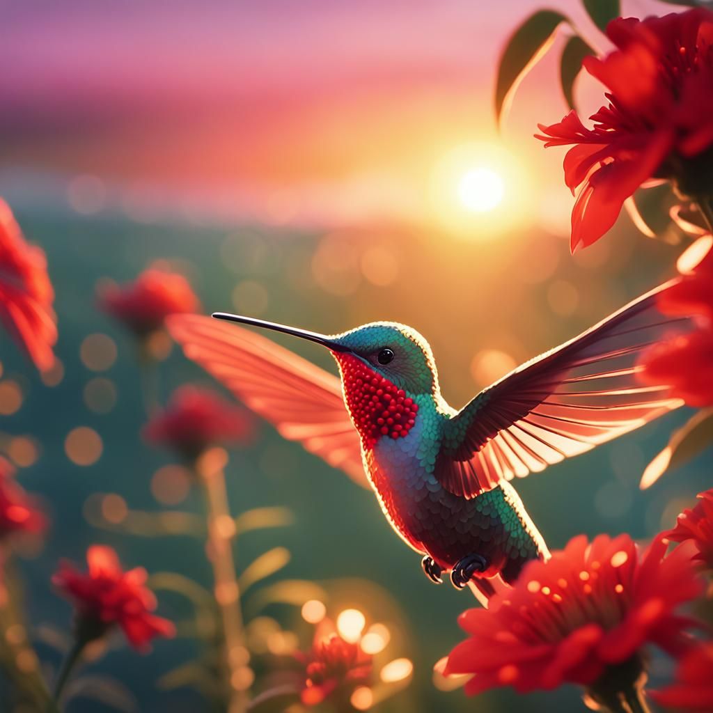 Metallic Hummingbird and Red Flower, Anime Key Visual