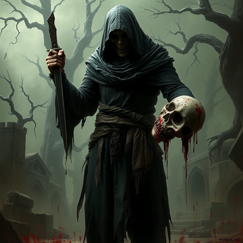 Dark Fantasy Figure in Haunting Landscape