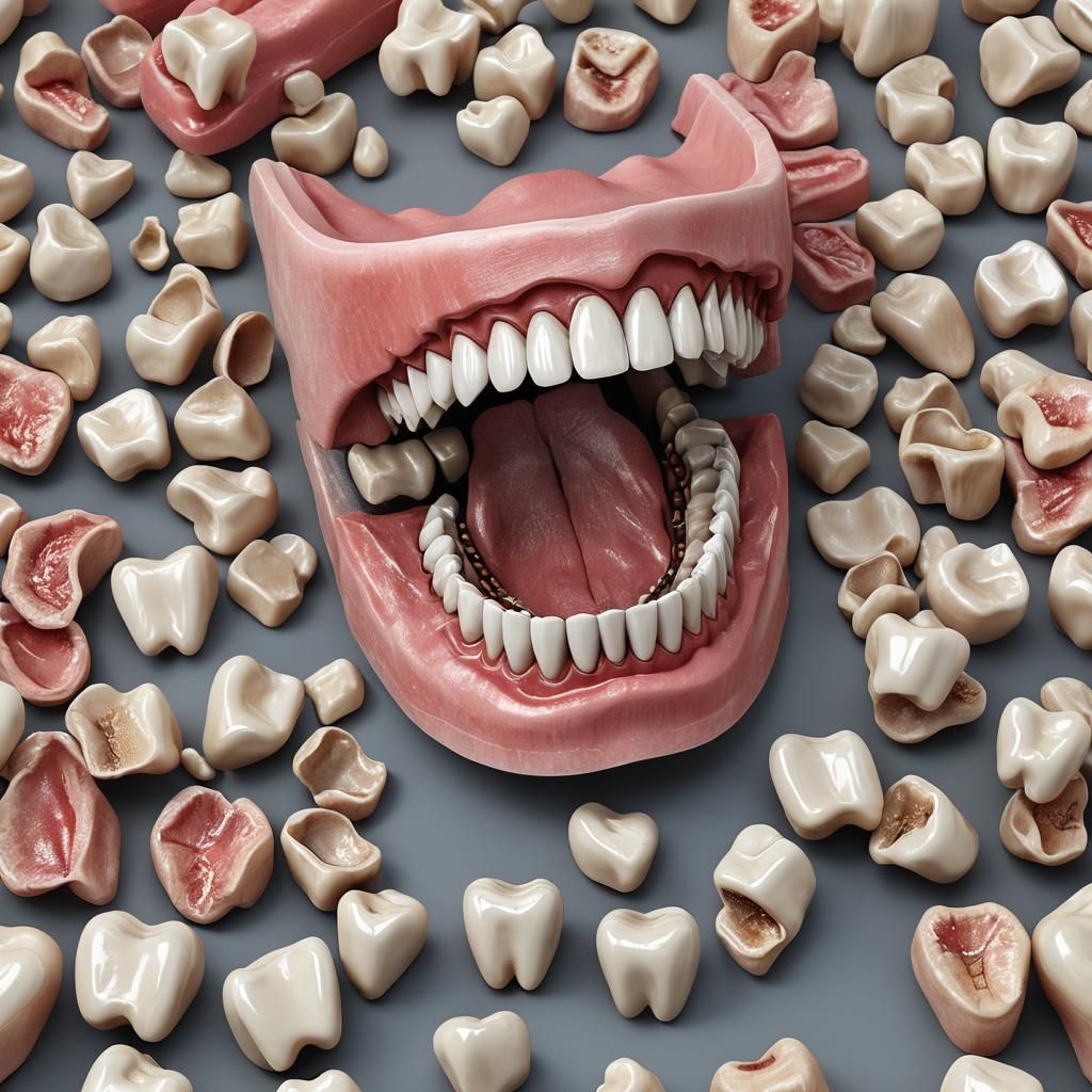 3D Model of Denture with Human Teeth and Fangs