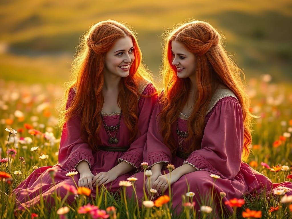 Viking Sisters in Ethereal Fantasy Landscape