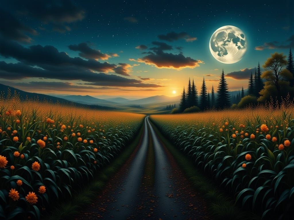 Vast Cornfield Under Starry Night Sky