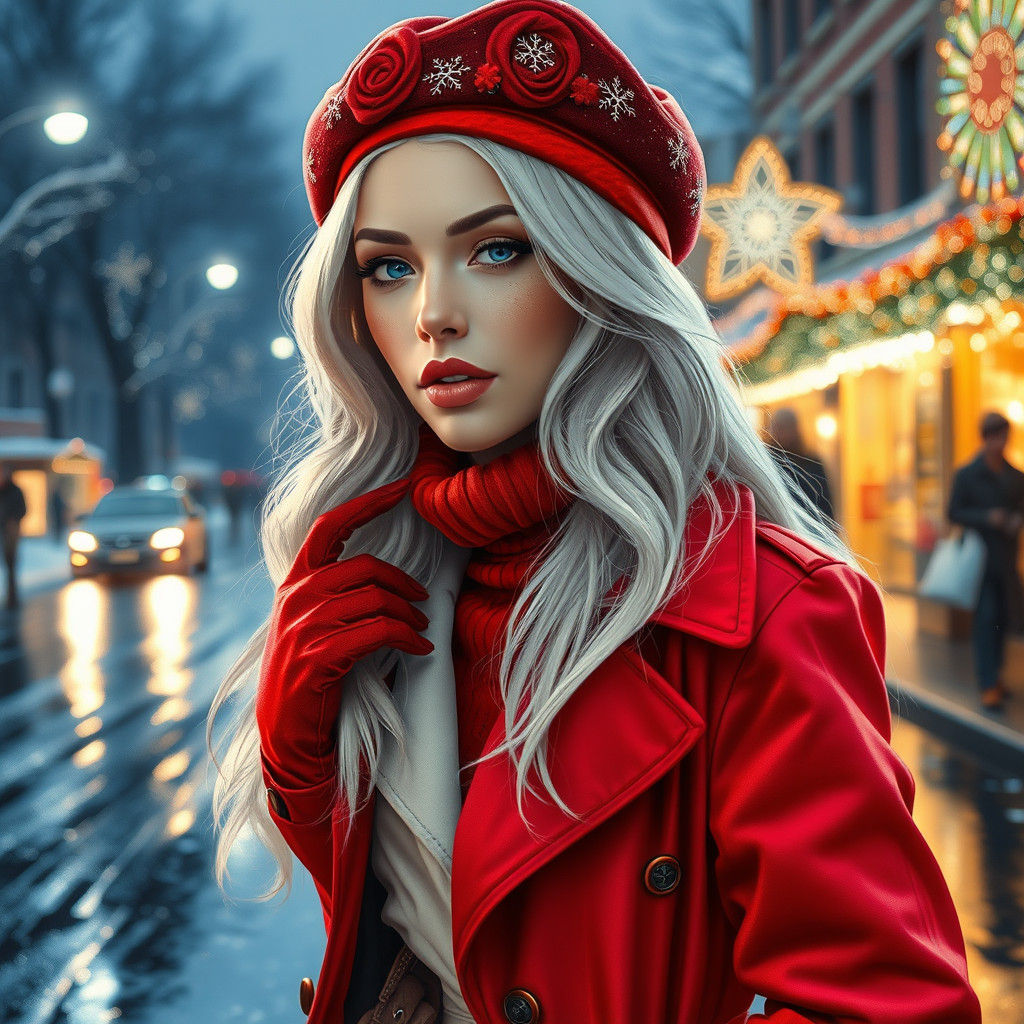 Charming Woman in Winter Festival, Digital Art