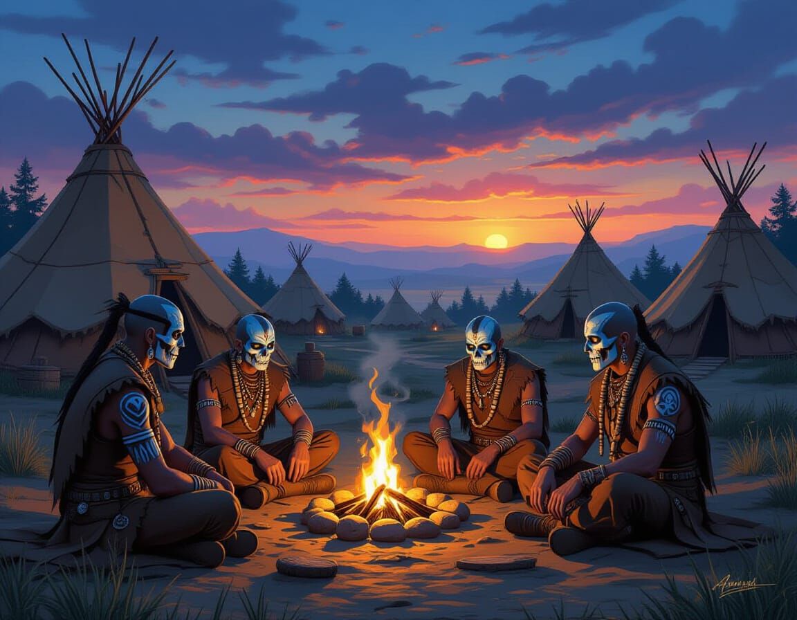 Shoanti Village at Twilight in Varisia Cinderlands