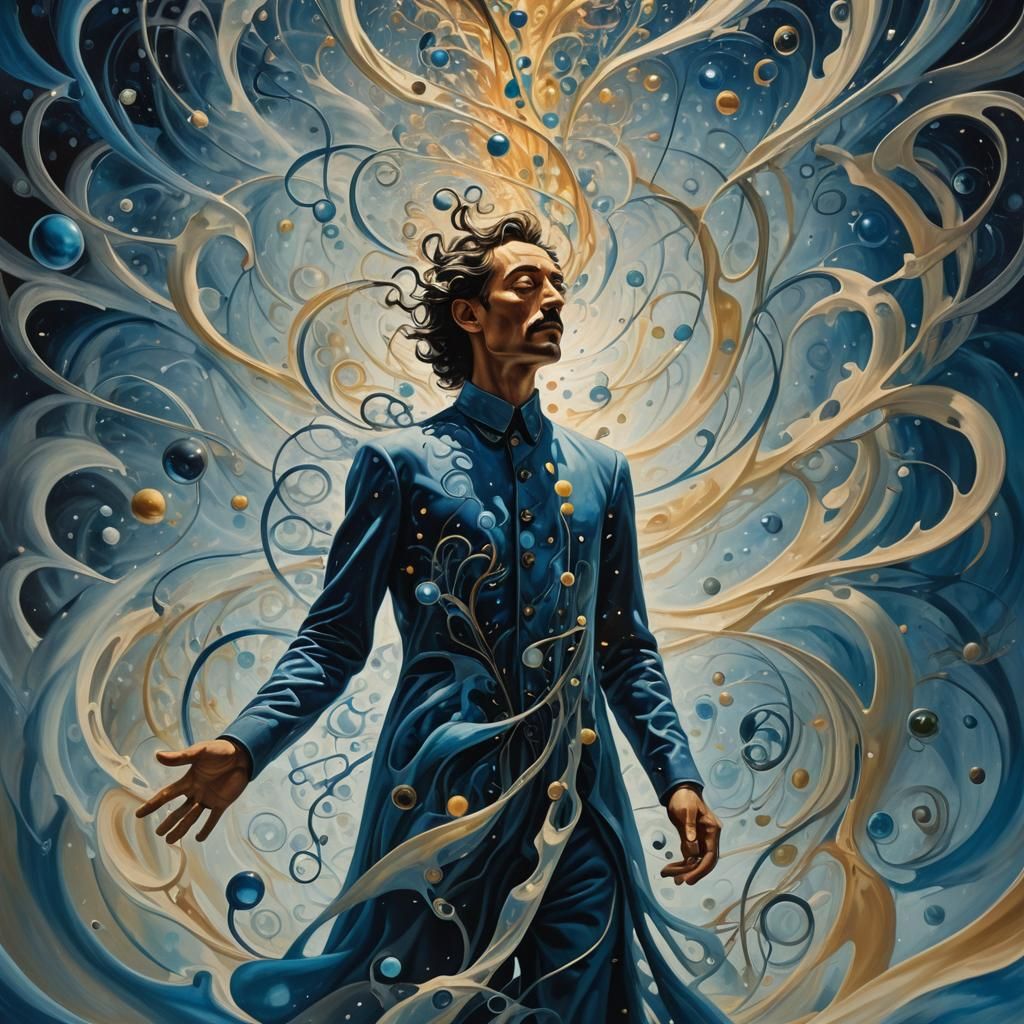 Surreal Human Figure Amidst Swirling Elements