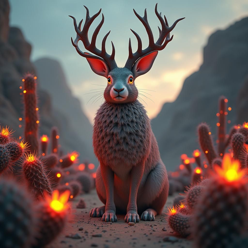 Mystical Jackalope in a Dark Fantasy Desert