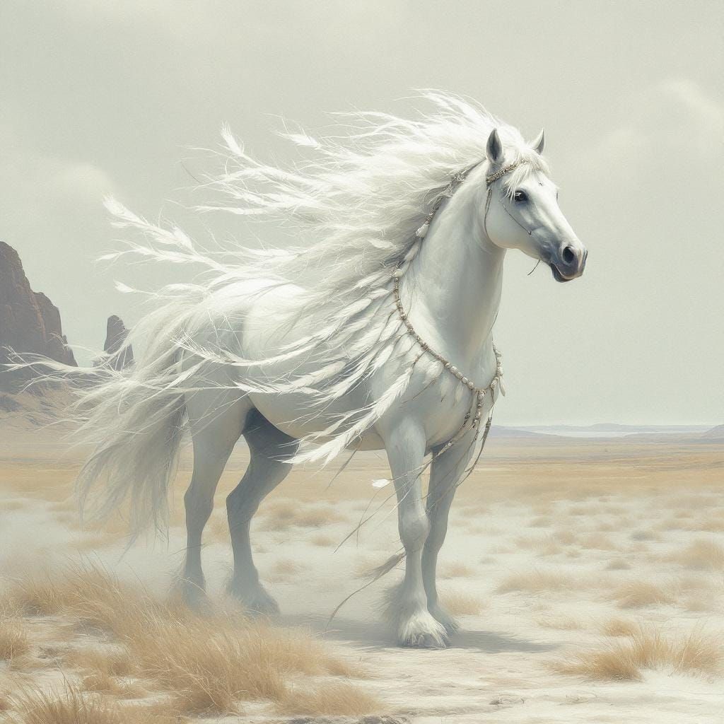 White Horse on American Plain in Ethereal Style
