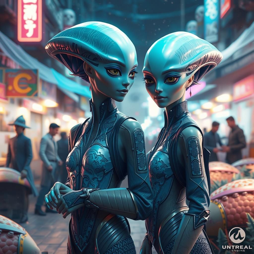 Fantastical Detailed Matte Painting of Feminine Figures