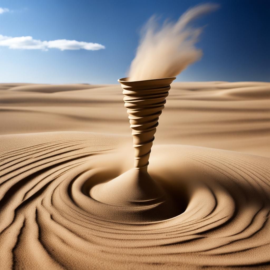 Hyperrealistic Desert Tornado Under Blue Sky