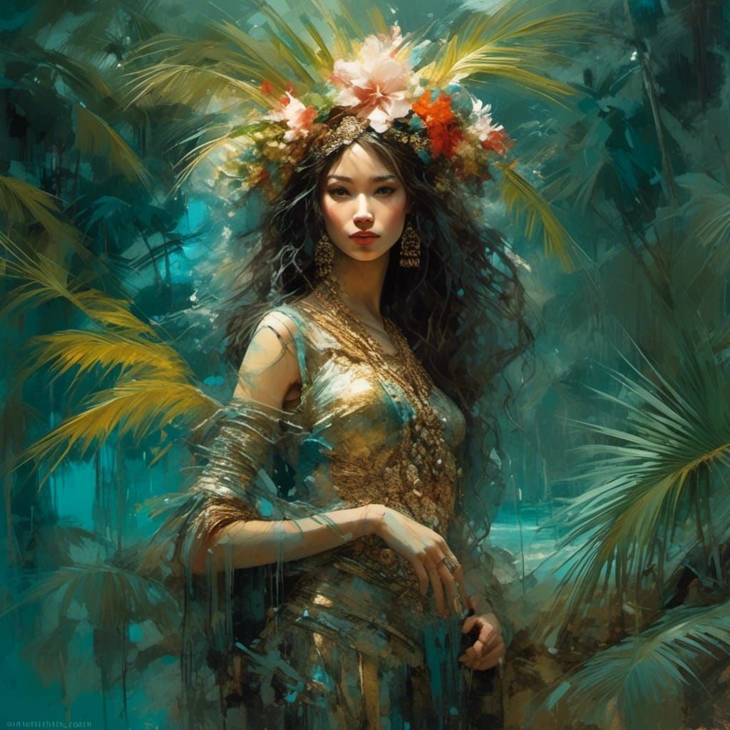 Chibi Hula Dancer in Ink Flow Style