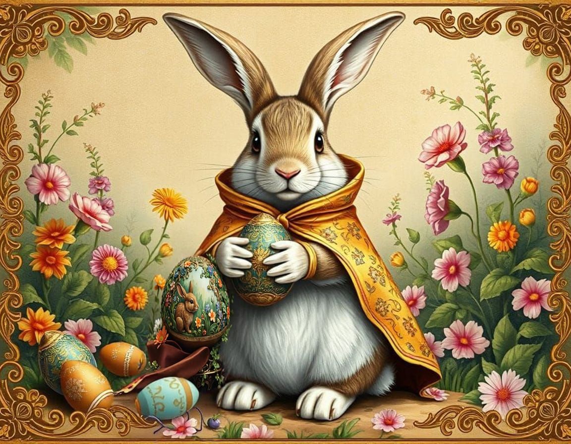 Vibrant Easter Bunny Surrounded by Lush Blooms