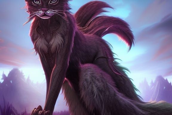 Feminine Werecat Beauty in Detailed Digital Painting