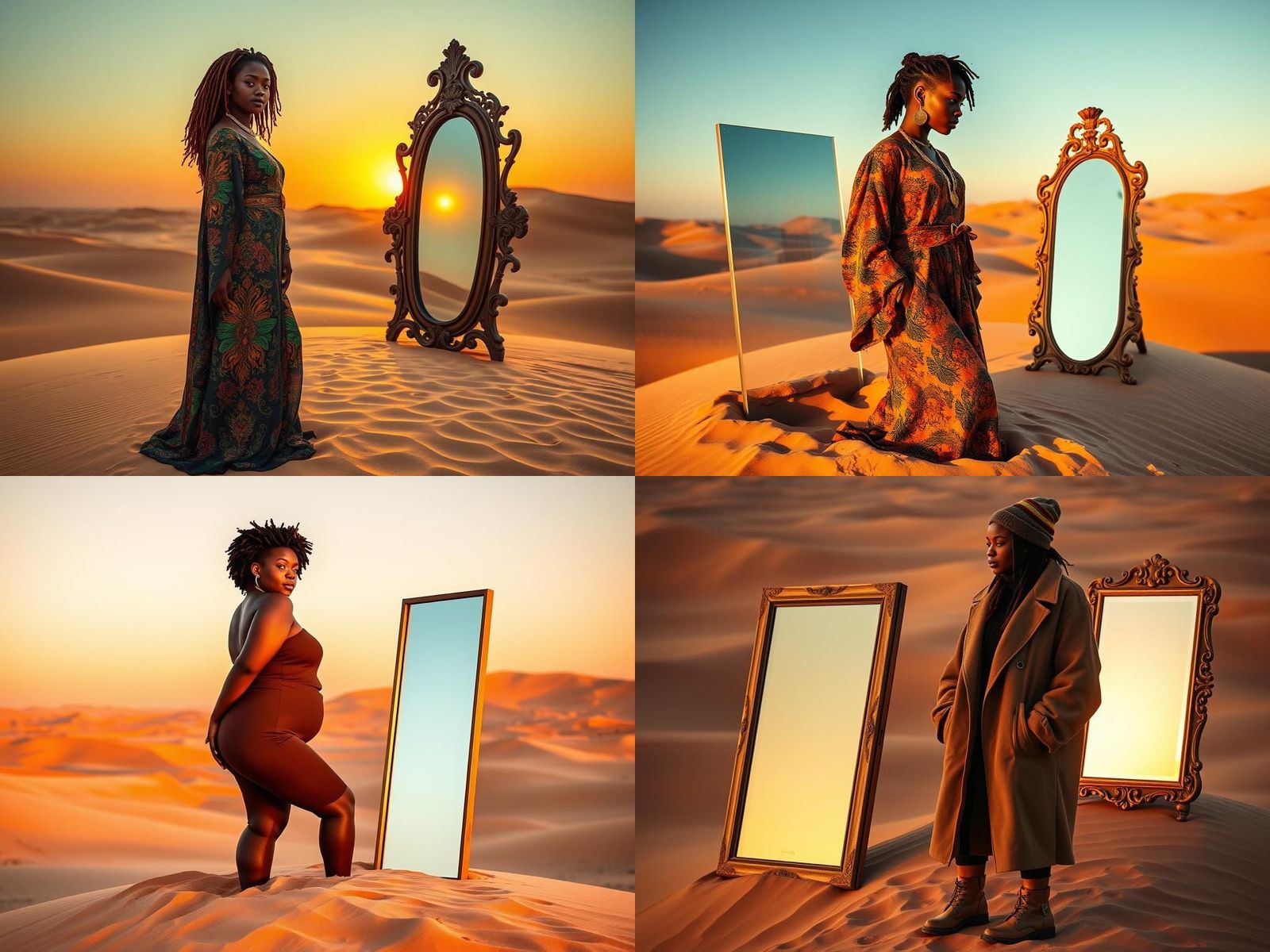 Plus Size Model in Desert with Mirror