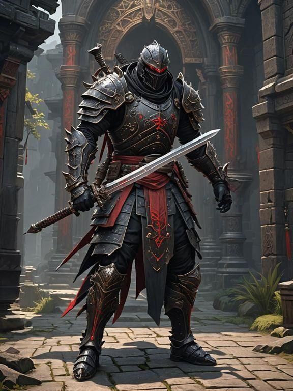 Warforged Ninja with Sword: Dark Fantasy Art