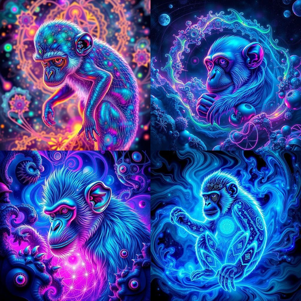 Psychedelic Monkey in Neon Cosmic Hues