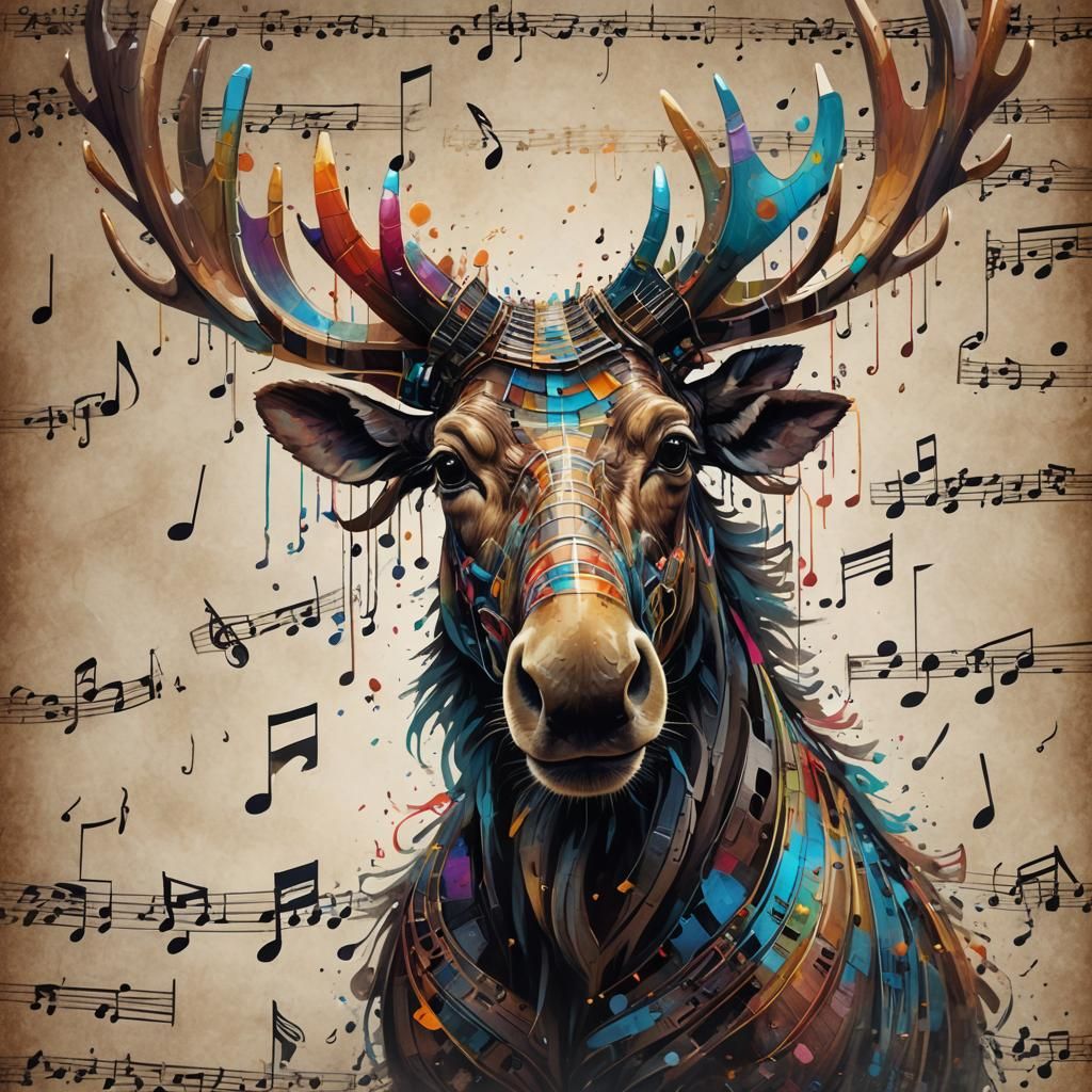 Musical Mozart Moose Portrait in Fantasy Style