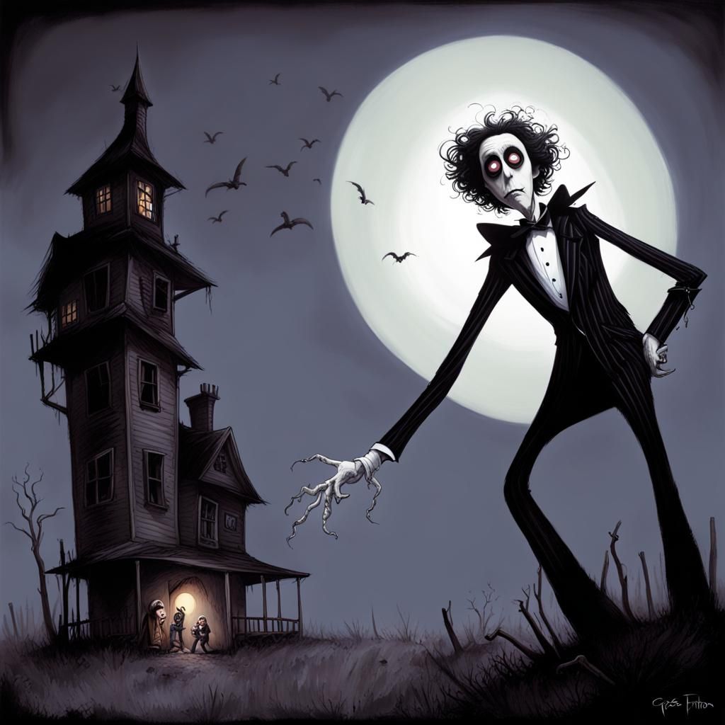 Sinister Gothic Scene in Burtonesque Style