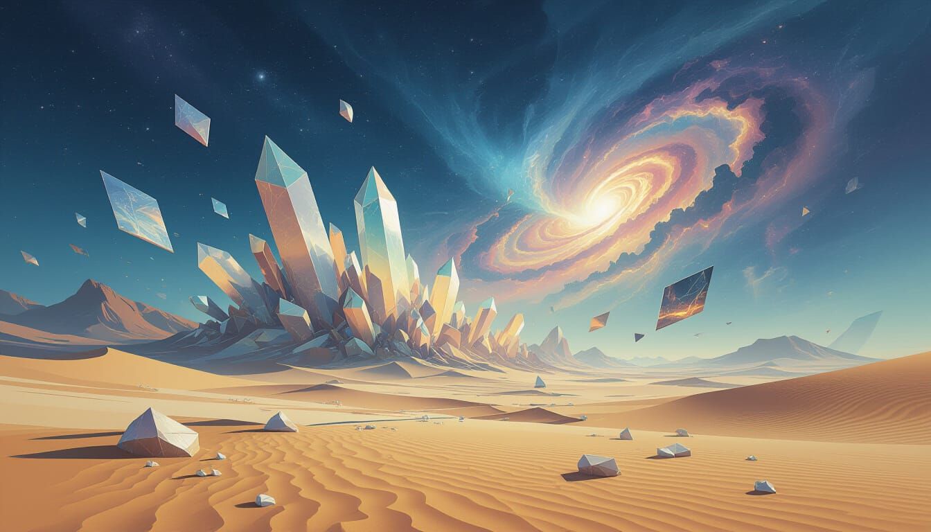 Abstract Crystalline Desert With Nebulae Sky