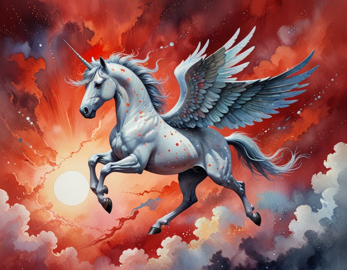 Surreal Aesthetic Watercolor Painting of a 3 Winged Alicorn ...