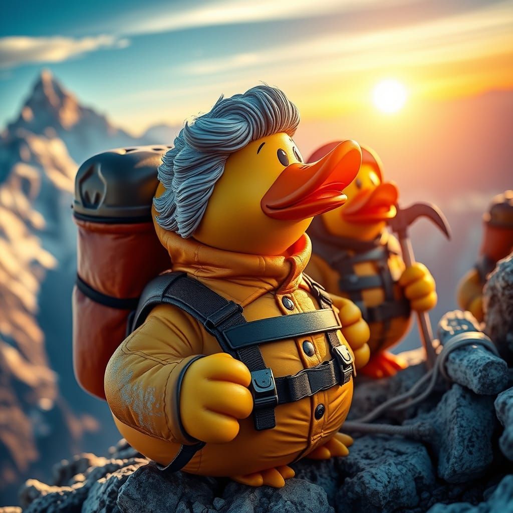 Rubber Duck Climbs Mount Everest in Hyperrealistic Style
