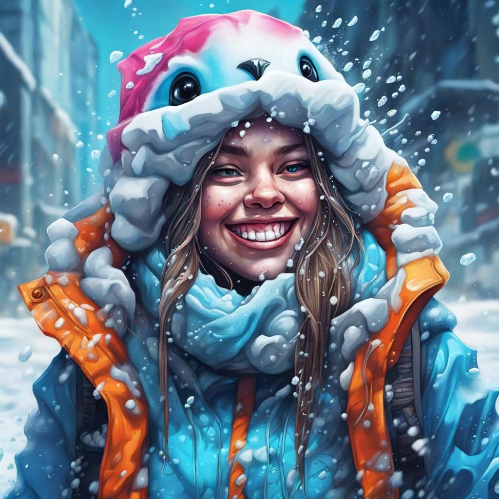 Ice Golem in Winter Arctic, Graffiti Art