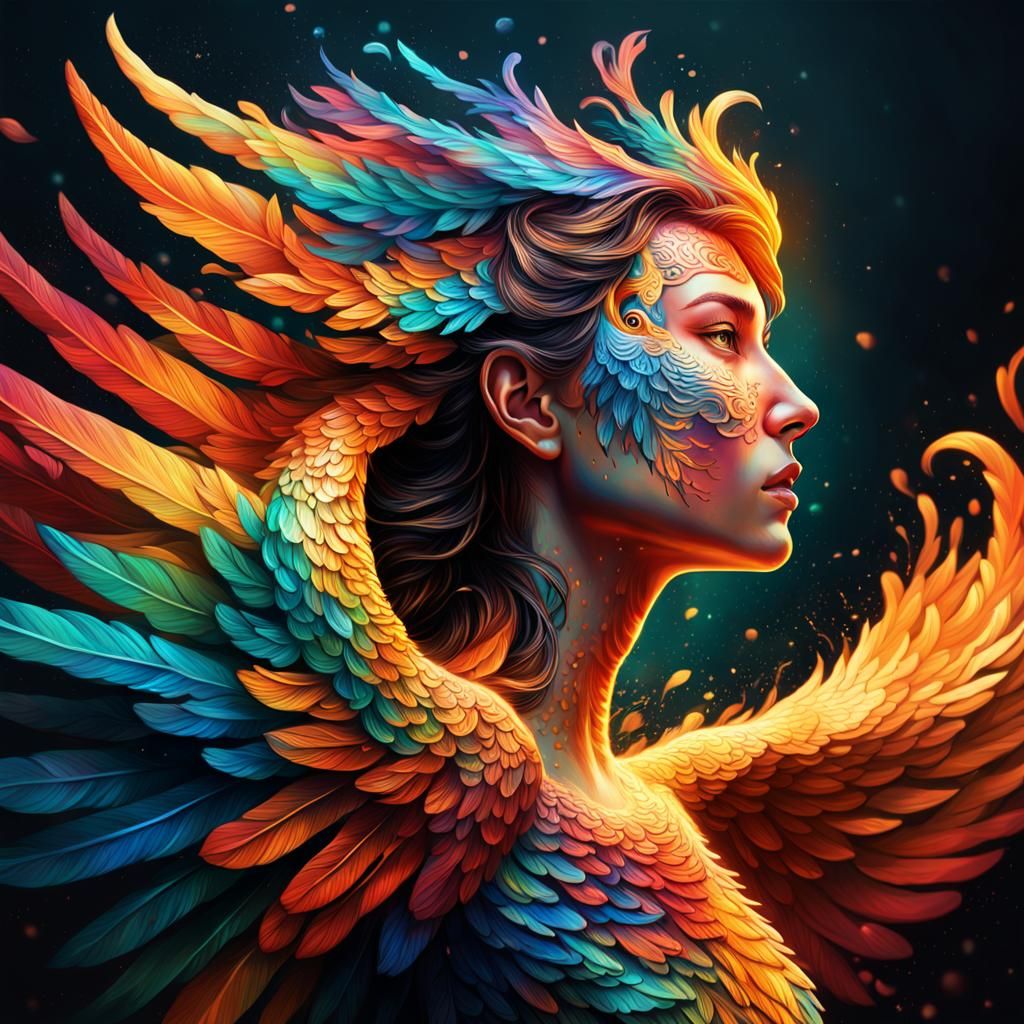 Colorful Phoenix Bird in Mythological Fantasy Scene