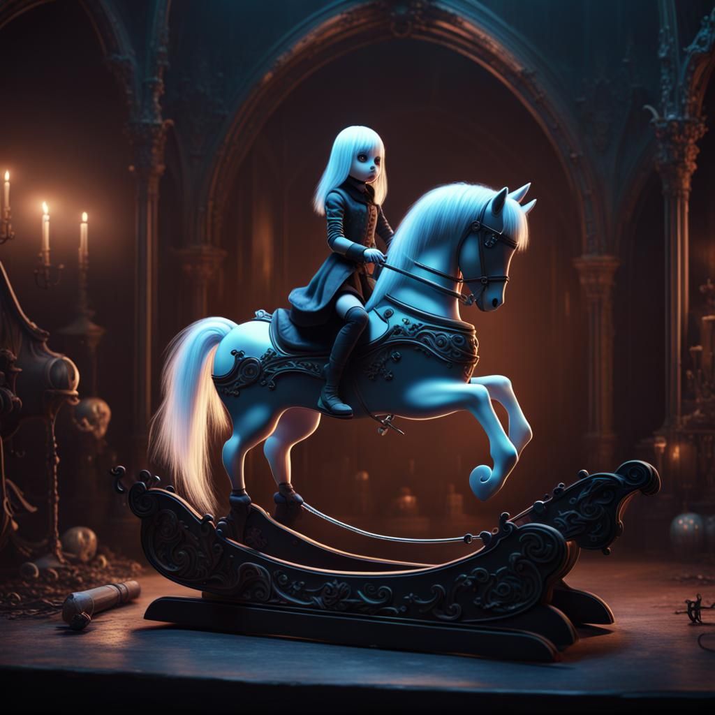 Ghost Girl on Gothic Rocking Horse