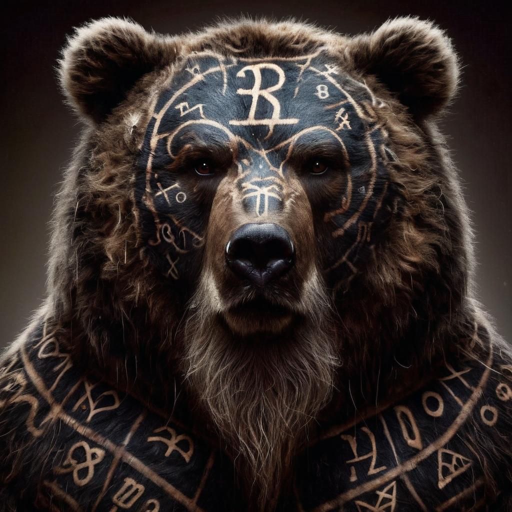 Astrological Kodiak Bear Berserker in Darkness