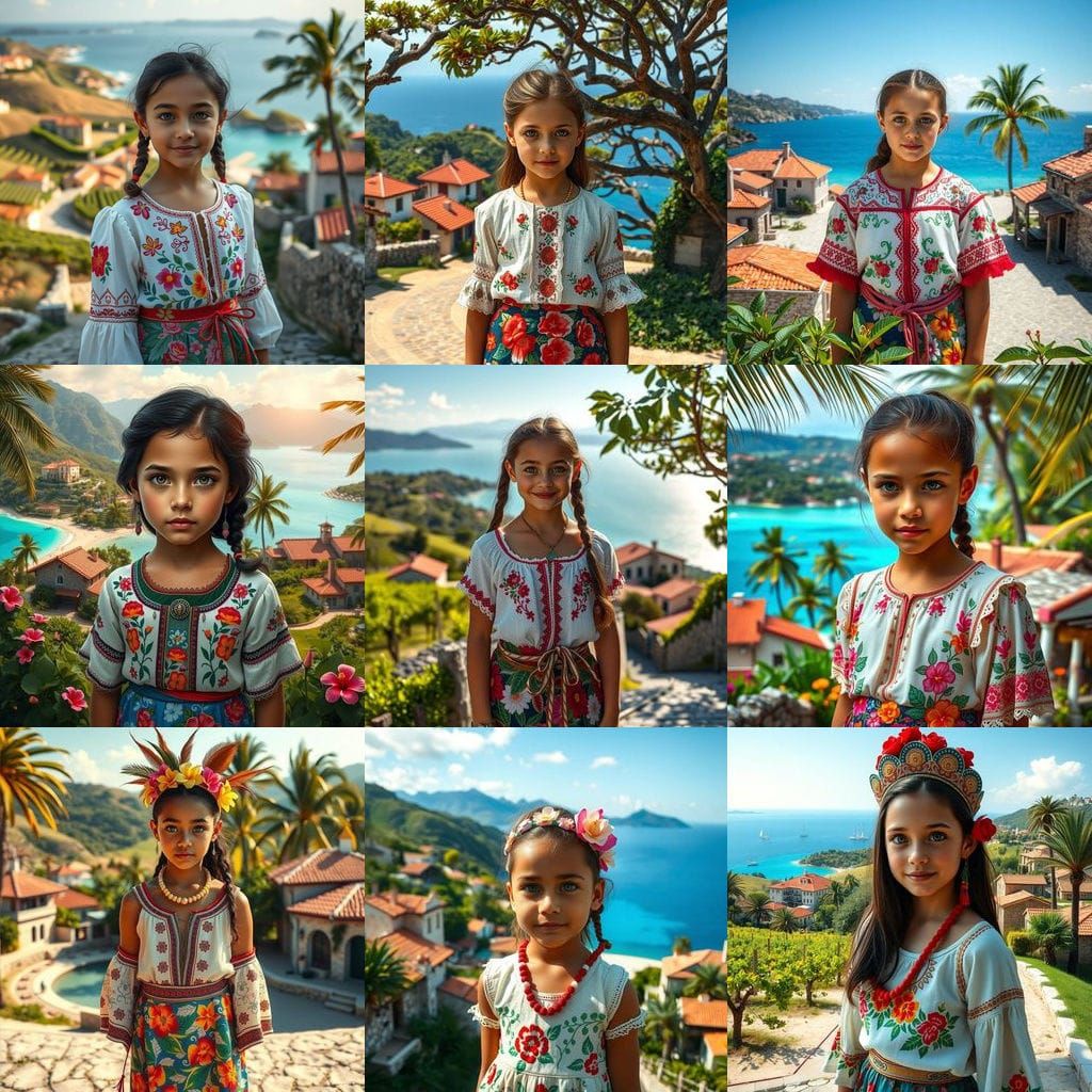 Hyper-Realistic Portrait of Croatian-Tahitian Girl in Tradit...