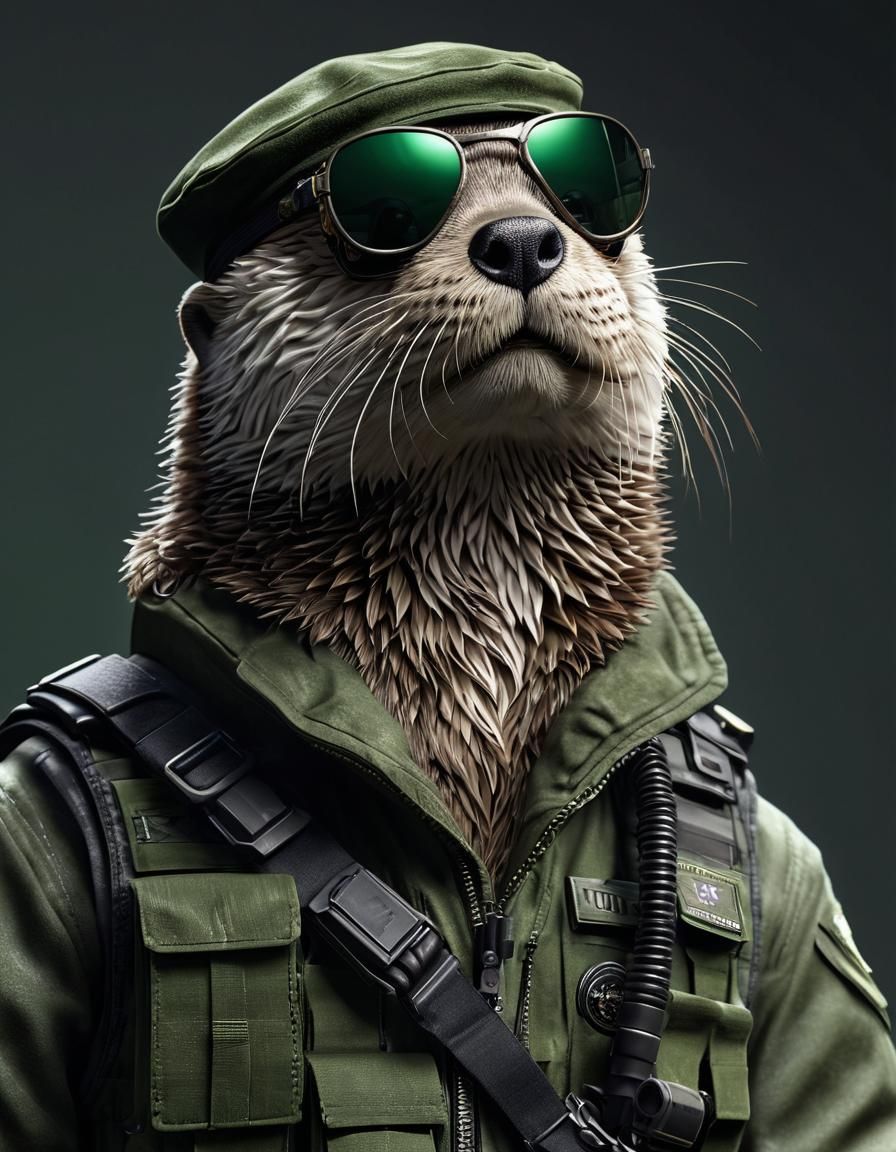 Anthropomorphic Sea Otter Navy Seal in Full Tactical Gear
