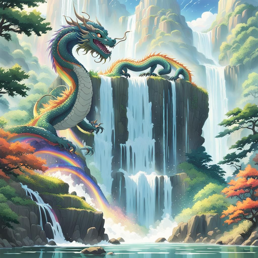 Rainbow Dragon in Studio Ghibli Anime Style