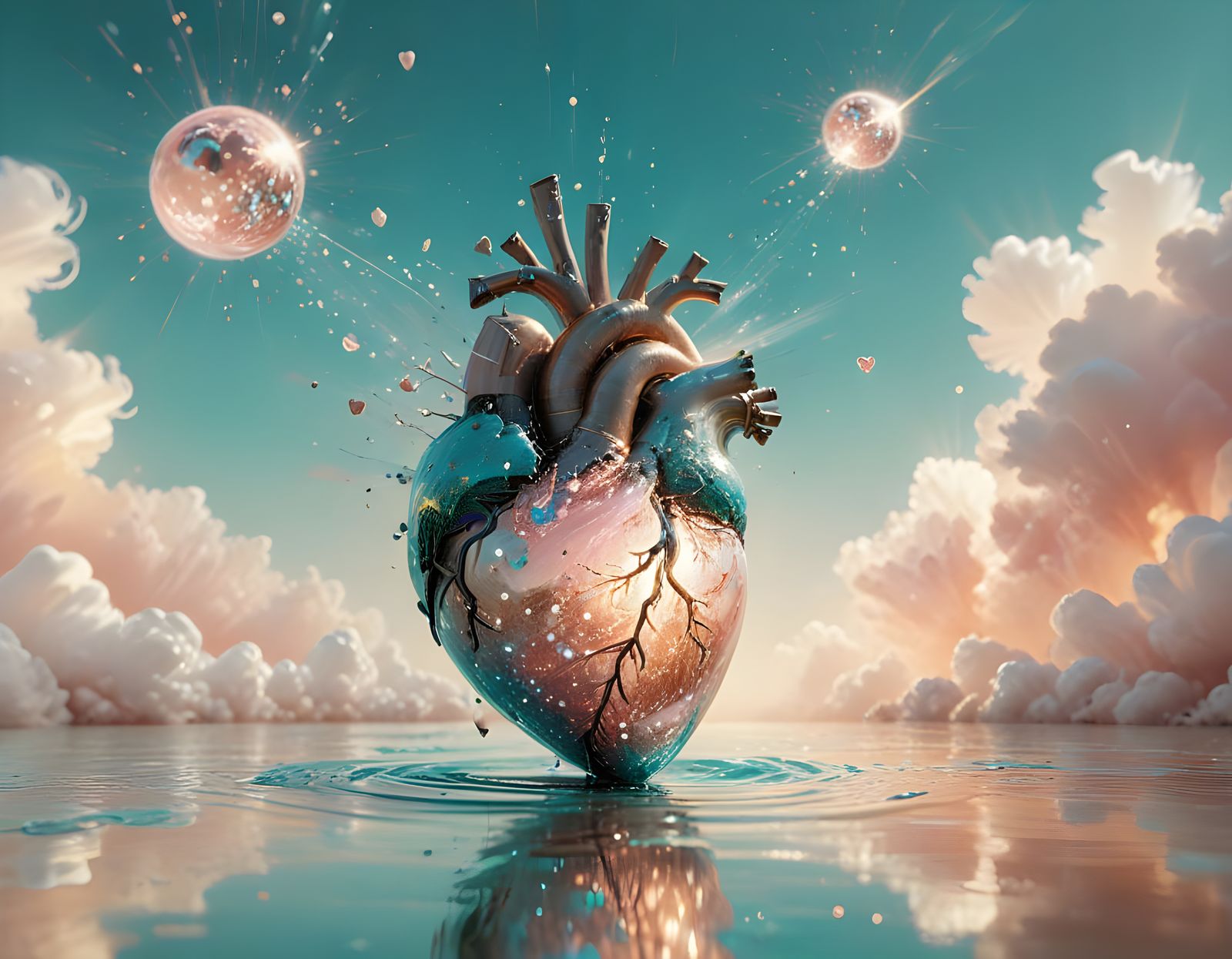 Surreal Heart in Victorian Style Impasto Painting