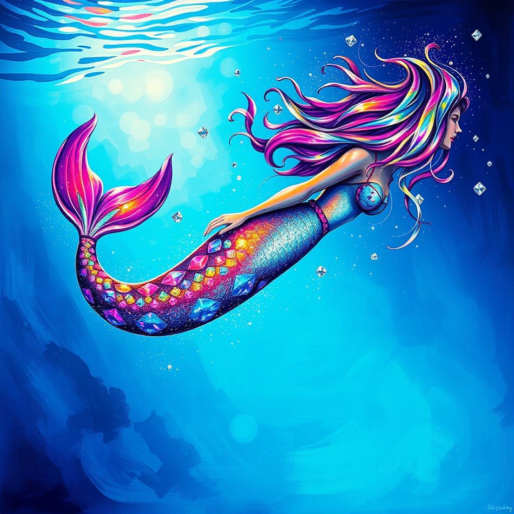 Siren of the Ocean in Vibrant, Iridescent Hues, as Graffiti ...