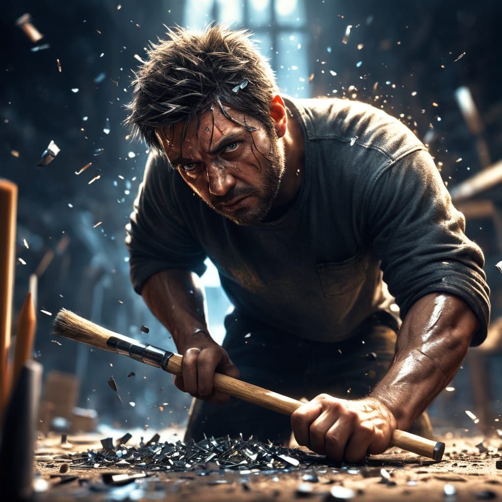 Man Breaks Pencil Tip: Hyper-Realistic Macro Shot