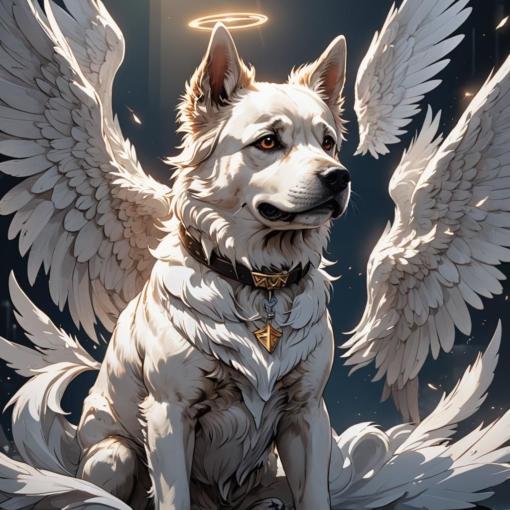 Anime Angel Dog in Cel-Shaded Style