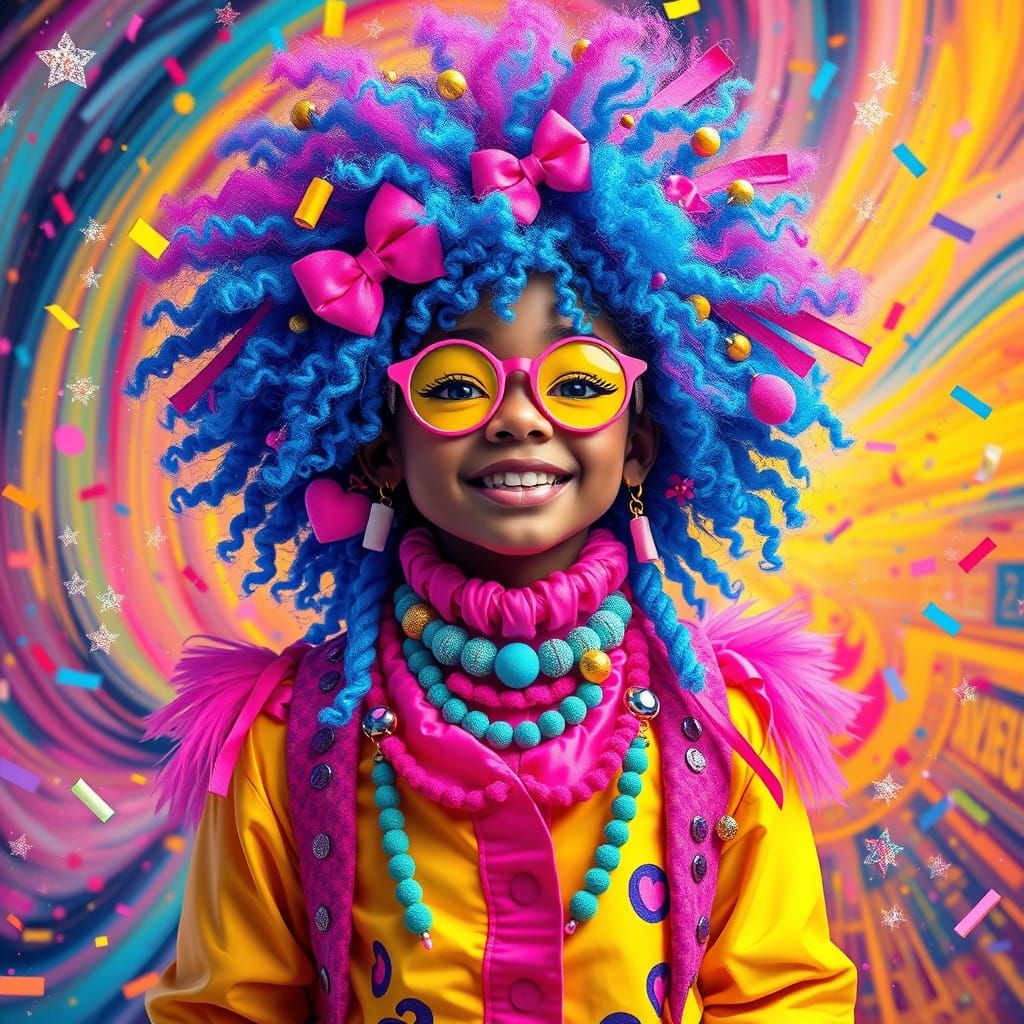 Whimsical Neon Figure in Kaleidoscope of Color