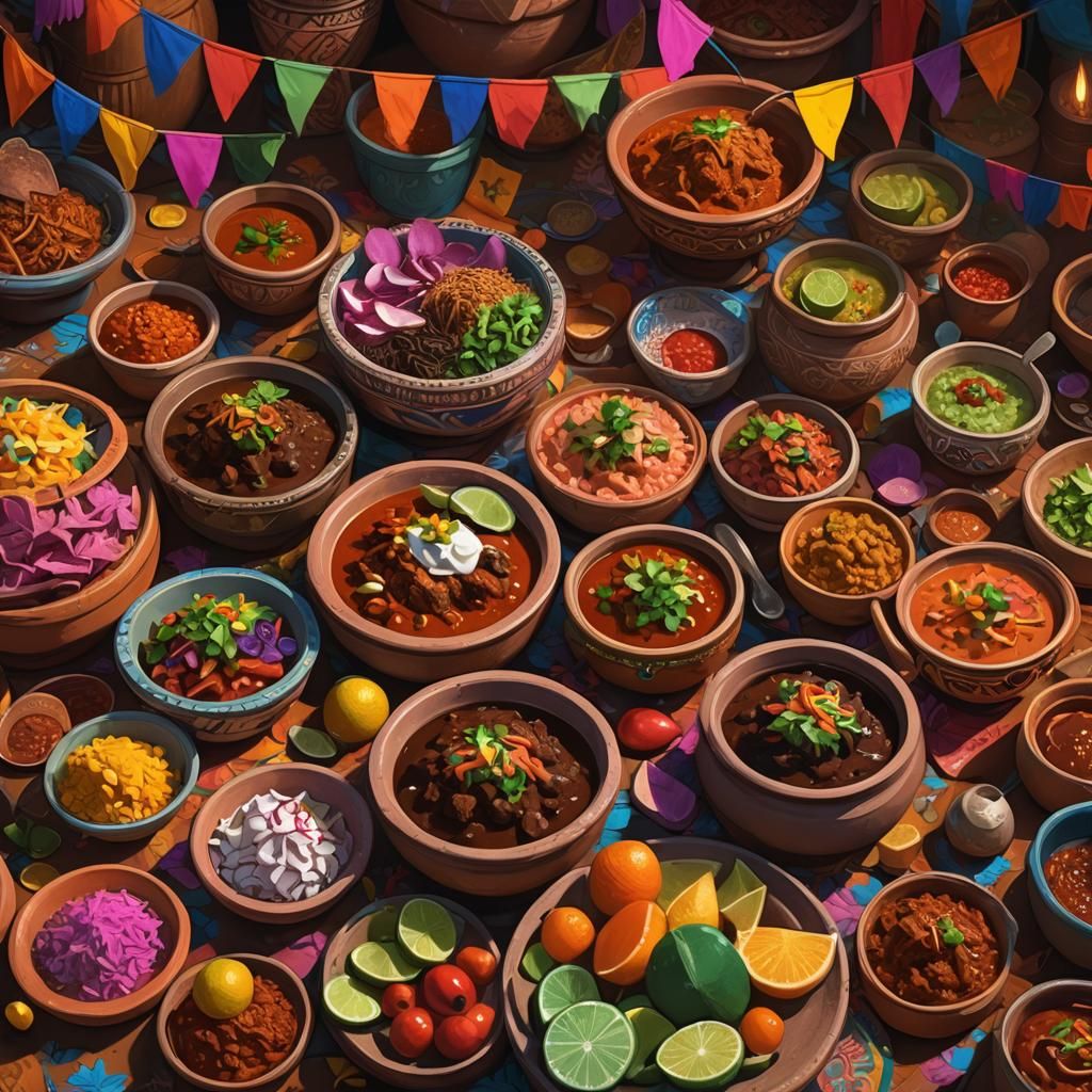 Colorful Moles and Cochinita Pibil Still Life