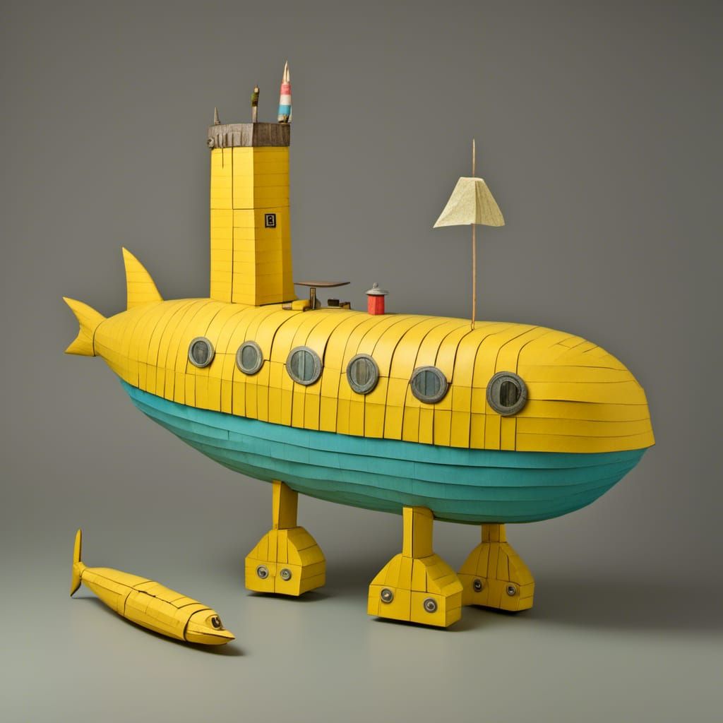 Yellow Submarine Origami Papercraft in Soft Focus