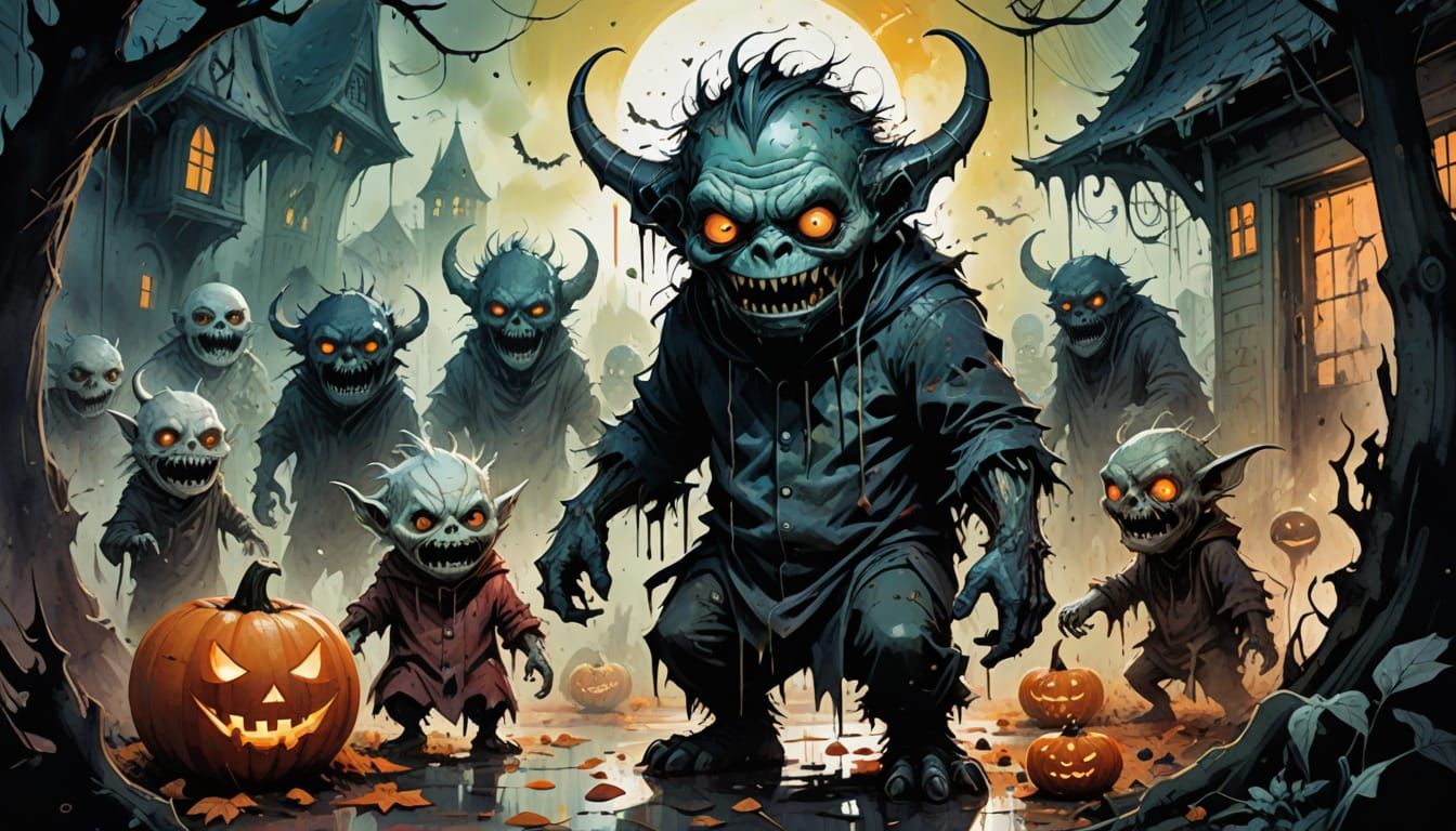 Cute Halloween Monsters in Stylized Watercolor Cartoon