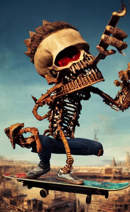 Chibified Monster Skeleton Boy on Skateboard